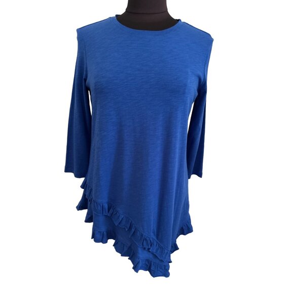 Westbound Womens Asymmetrical Ruffled Hem Top - Blue Size Small - Picture 1 of 6
